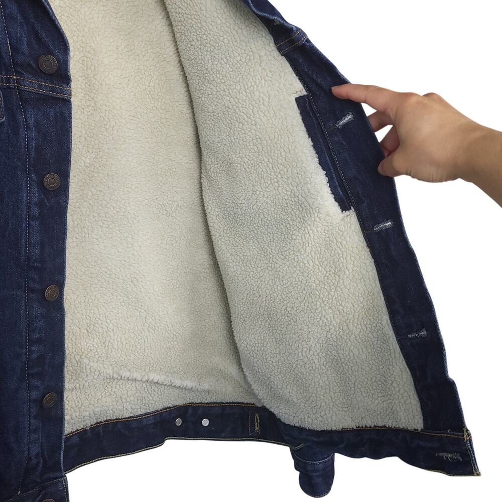 Vintage Levi's Men's Sherpa Lined Denim Trucker Jacket M Dark Wash Blue EUC - Picture 5 of 11
